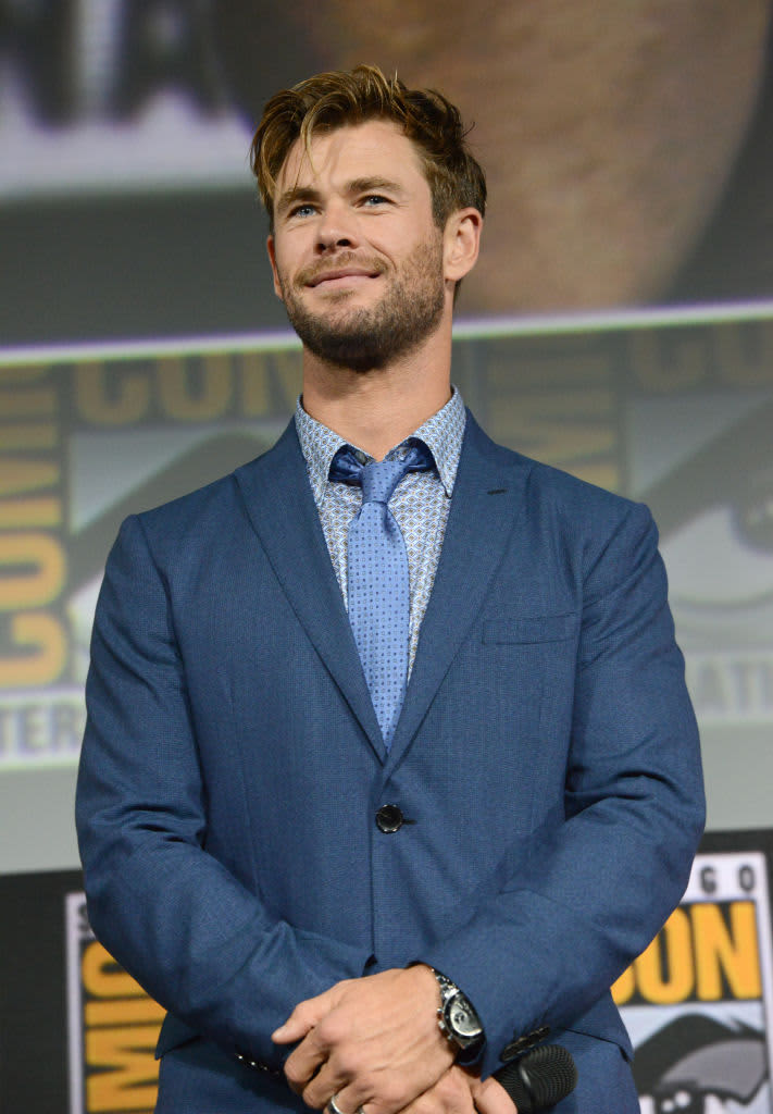 SAN DIEGO, CALIFORNIA - JULY 20: Chris Hemsworth speaks at the Marvel Studios Panel during 2019 Comic-Con International at San Diego Convention Center on July 20, 2019 in San Diego, California. (Photo by Albert L. Ortega/Getty Images)