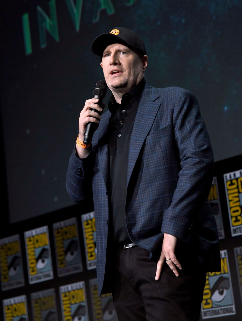 SAN DIEGO, CALIFORNIA - JULY 23: President of Marvel Studios Kevin Feige speaks onstage at the Marvel Cinematic Universe Mega-Panel during 2022 Comic Con International: San Diego at San Diego Convention Center on July 23, 2022 in San Diego, California. (Photo by Albert L. Ortega/Getty Images)