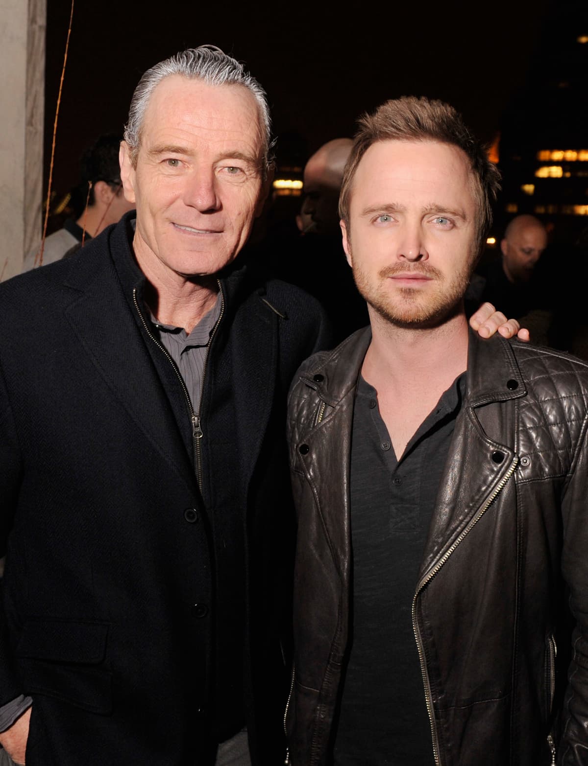 LOS ANGELES, CALIFORNIA - OCTOBER 07: Aaron Paul (L) and Bryan Cranston pose at the after party for the premiere of Netfflix's "El Camino: A Breaking Bad Movie" at Baltaire on October 07, 2019 in Los Angeles, California. (Photo by Kevin Winter/Getty Images)