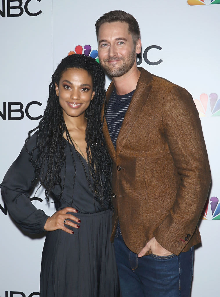 NEW YORK, NY - OCTOBER 28: Ryan Eggold and Freema Agyeman are seen on the film set of the 'New Amsterdam' TV Series on October 28, 2021 in New York City.  (Photo by Jason Howard/Bauer-Griffin/GC Images)