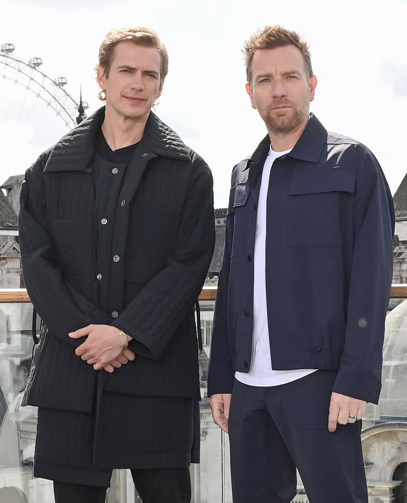 LONDON, ENGLAND - MAY 12: Hayden Christensen and Ewan McGregor attend the "Obi-Wan Kenobi" photocall at the Corinthia Hotel London on May 12, 2022 in London, England. (Photo by Kate Green/Getty Images)