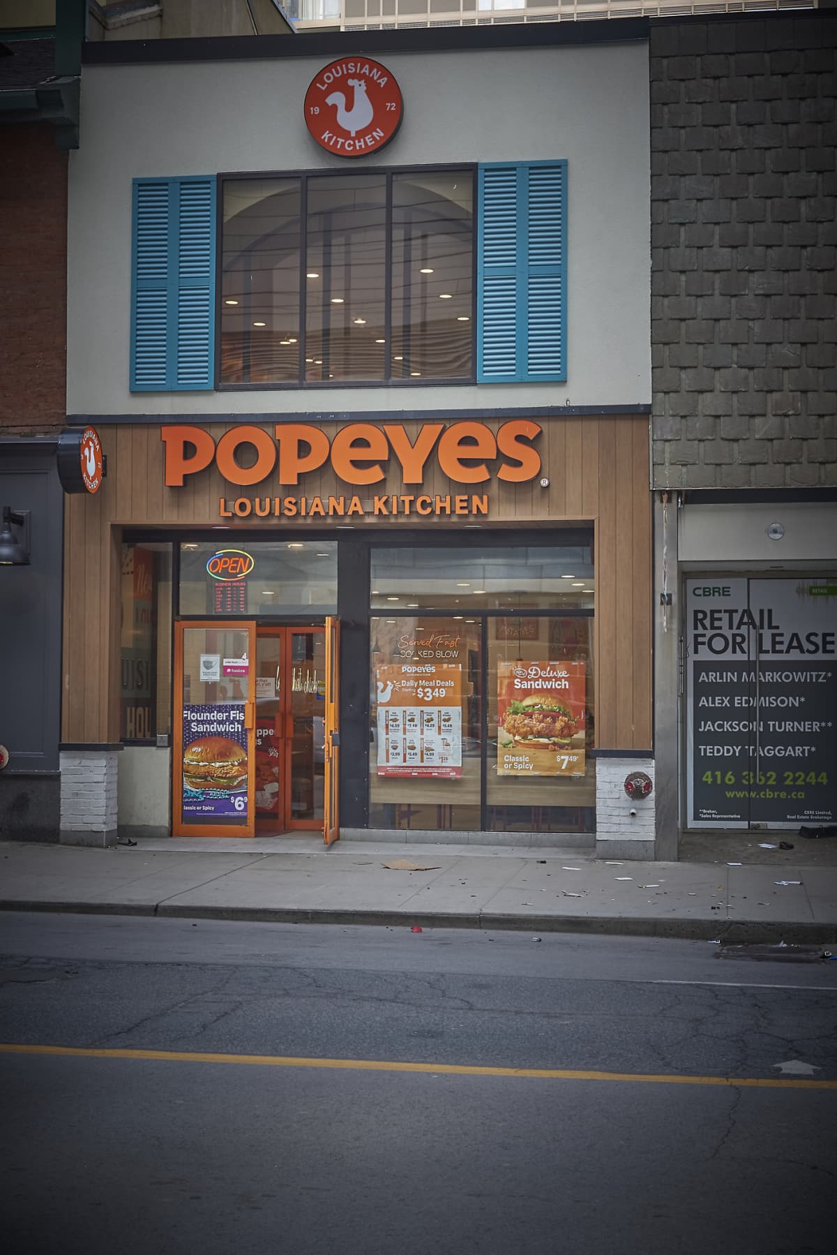 VICKSBURG, MS - FEBRUARY 12: Outside the Popeyes there is a is a sign that reads Its back! Butterfly Shrimp $4.99. Congratulations! Malcolm Butler. (Photo by Stan Grossfeld/The Boston Globe via Getty Images)