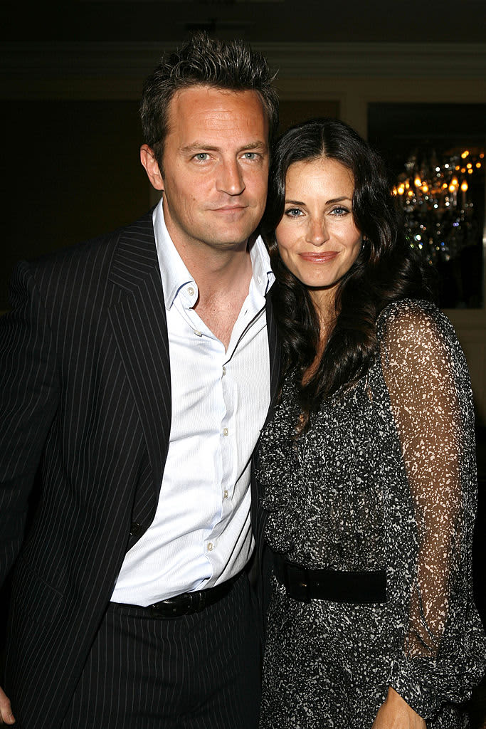 Matthew Perry and Courteney Cox Arquette during AFI Honors Hollywood's Arquette Family With The Sixth Annual "Platinum Circle Awards" - Green Room and Show in Los Angeles, California, United States. (Photo by J. Vespa/WireImage)