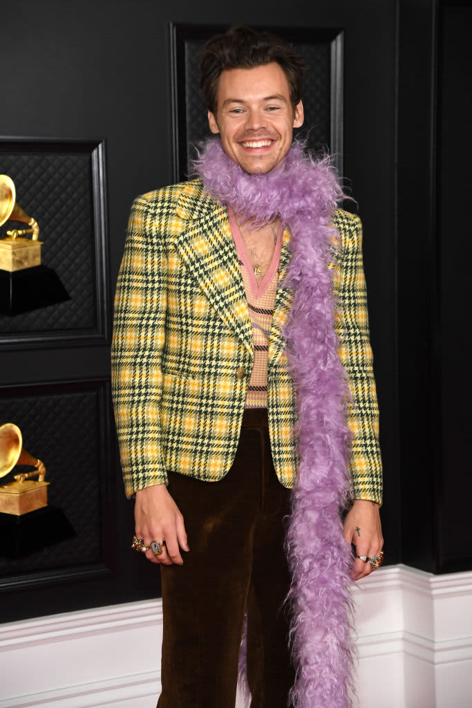 LOS ANGELES, CALIFORNIA - MARCH 14: Harry Styles attends the 63rd Annual GRAMMY Awards at Los Angeles Convention Center on March 14, 2021 in Los Angeles, California. (Photo by Kevin Mazur/Getty Images for The Recording Academy )