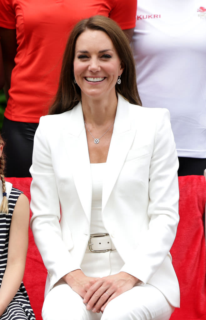 BIRMINGHAM, ENGLAND - AUGUST 02: Catherine, Duchess of Cambridge during a visit to SportsAid House at the 2022 Commonwealth Games on August 02, 2022 in Birmingham, England. The Duchess became the Patron of SportsAid in 2013, Team England Futures programme is a partnership between SportsAid, Sport England and Commonwealth Games England which will see around 1,000 talented young athletes and aspiring support staff given the opportunity to attend the Games and take a first-hand look behind-the-scenes. (Photo by Chris Jackson/Getty Images)