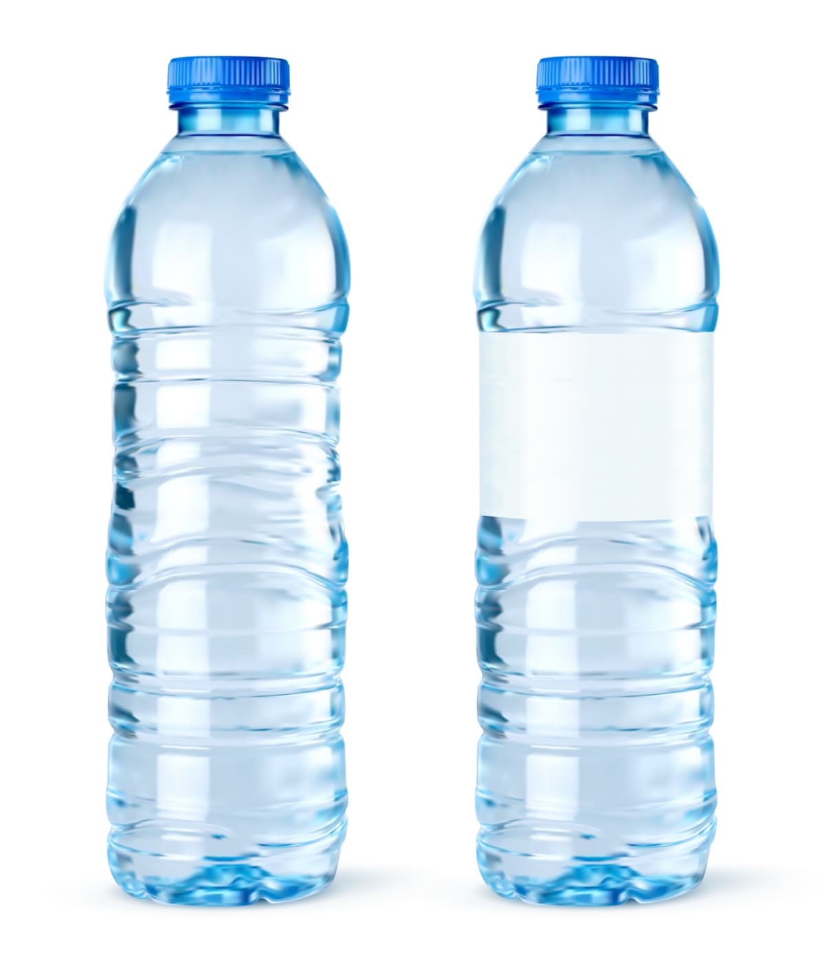 Plastic water bottles on a white background