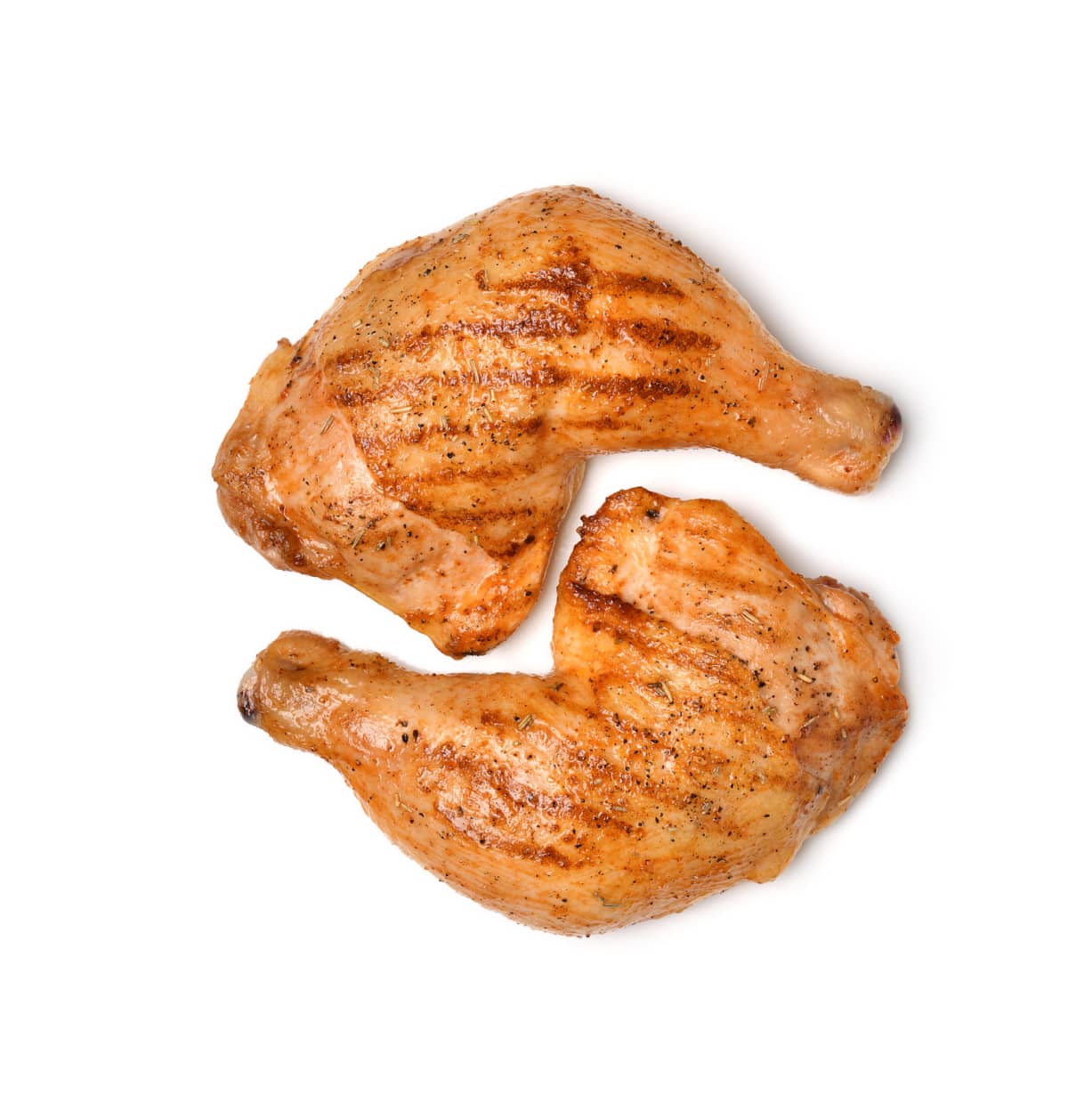 Grilled chicken thighs isolated on a white background