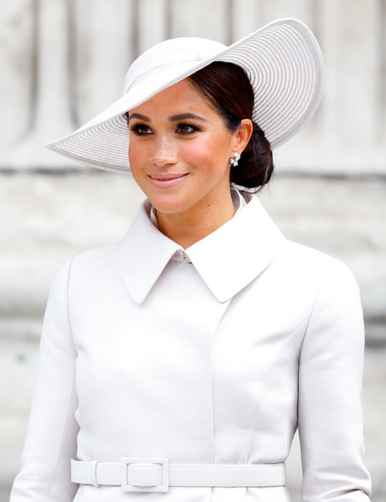 LONDON, UNITED KINGDOM - JUNE 03: (EMBARGOED FOR PUBLICATION IN UK NEWSPAPERS UNTIL 24 HOURS AFTER CREATE DATE AND TIME) Meghan, Duchess of Sussex attends a National Service of Thanksgiving to celebrate the Platinum Jubilee of Queen Elizabeth II at St Paul's Cathedral on June 3, 2022 in London, England. The Platinum Jubilee of Elizabeth II is being celebrated from June 2 to June 5, 2022, in the UK and Commonwealth to mark the 70th anniversary of the accession of Queen Elizabeth II on 6 February 1952. (Photo by Max Mumby/Indigo/Getty Images)
