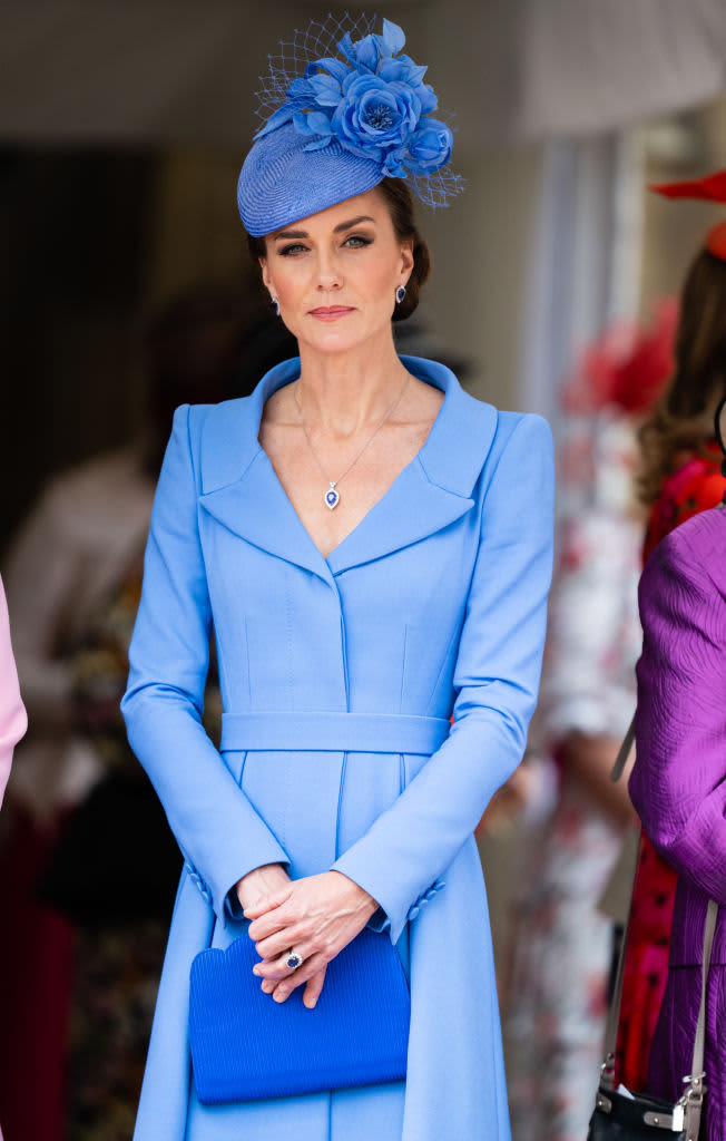 WINDSOR, ENGLAND - JUNE 13: Catherine, Duchess of Cambridge attends the Order Of The Garter Service at St George's Chapel on June 13, 2022 in Windsor, England. The Order of the Garter is the oldest and most senior Order of Chivalry in Britain, established by King Edward III nearly 700 years ago.  (Photo by Pool/Samir Hussein/WireImage)