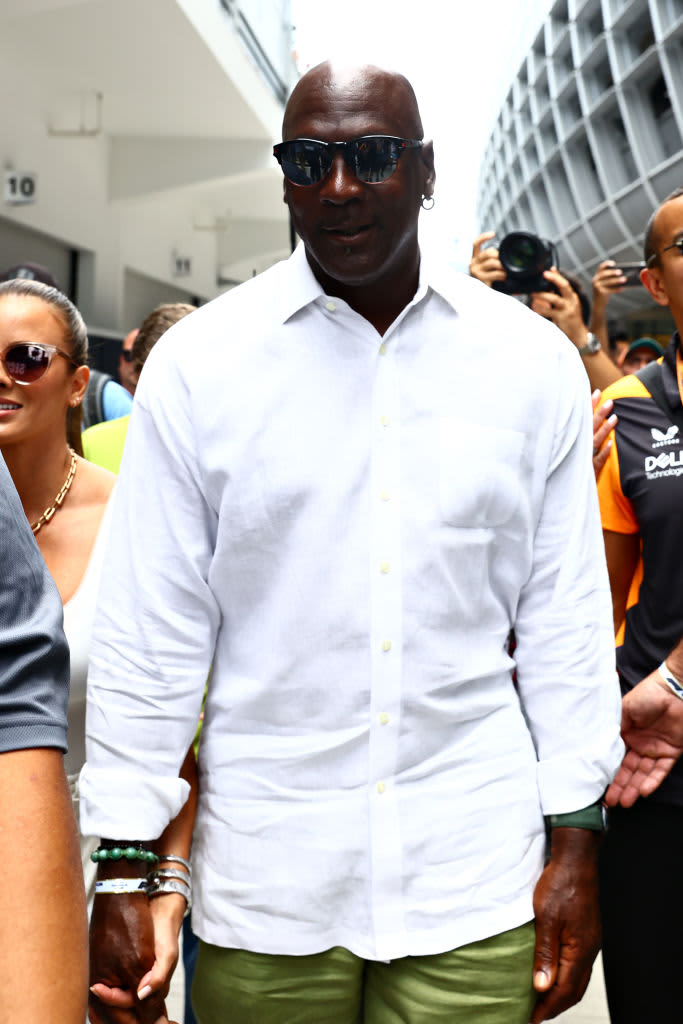 MIAMI, FLORIDA - MAY 08: Basketball legend Michael Jordan walks in the Paddock prior to the F1 Grand Prix of Miami at the Miami International Autodrome on May 08, 2022 in Miami, Florida. (Photo by Mark Thompson/Getty Images)