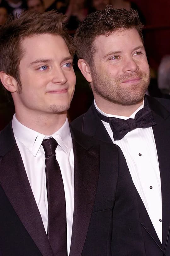 Sean Astin & Elijah Wood during 2003 MTV Movie Awards - Press Room at Shrine Auditorium in Los Angeles, California, United States. (Photo by Barry King/WireImage)