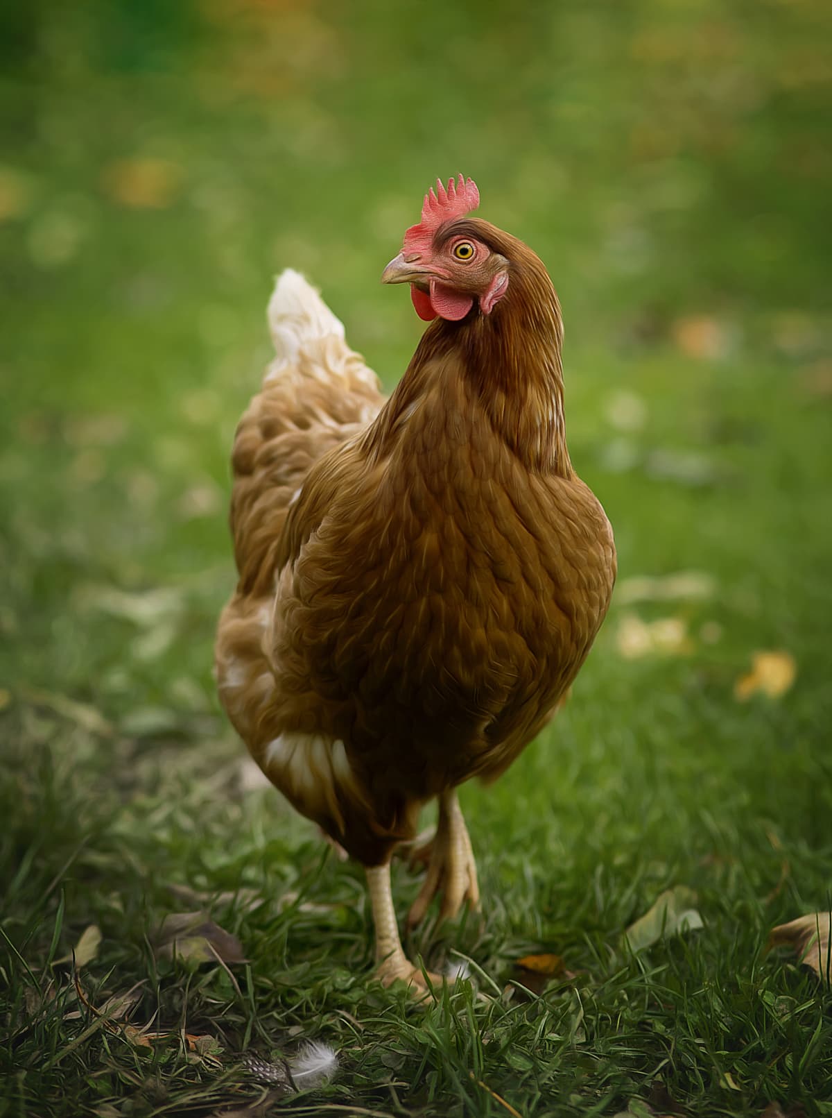 A close up of a free range hen.