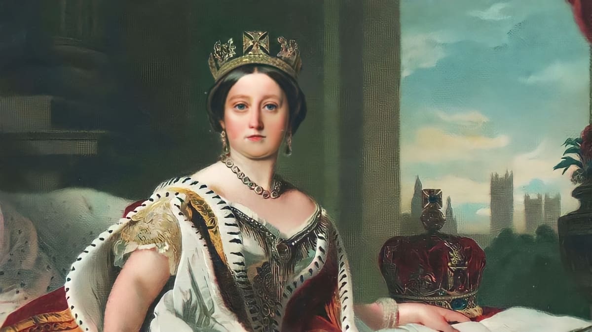 A portrait of Queen Victoria. 