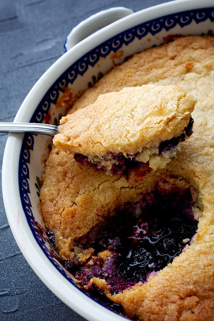 WASHINGTON, DC - OCTOBER 1, 2014: Blueberry Cobbler With a Cornmeal Sugar Cookie Crust  (Photo by Deb Lindsey for The Washington Post via Getty Images).