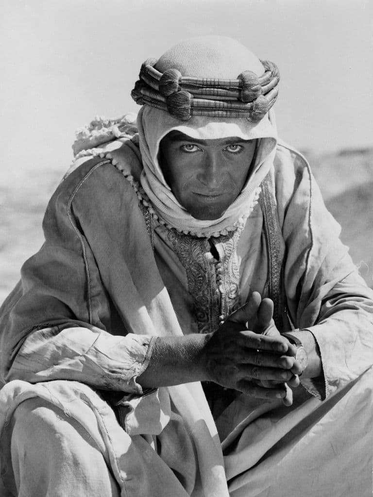Peter O'Toole, Irish actor, riding a camel n a publicity still issued for the film, 'Lawrence of Arabia', 1962. The historical drama, directed by David Lean (1908-1991), starred O'Toole as 'T E Lawrence'. (Photo by Silver Screen Collection/Getty Images)