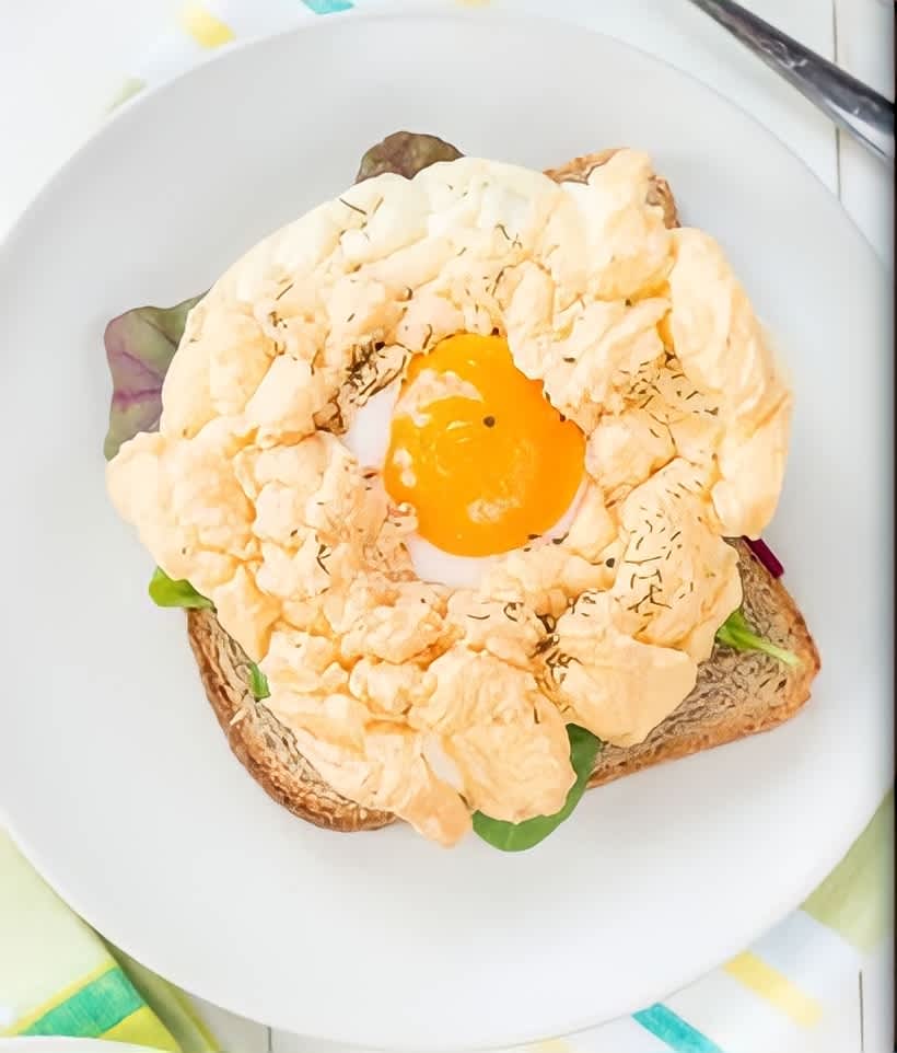 Cloud egg and greens on toast