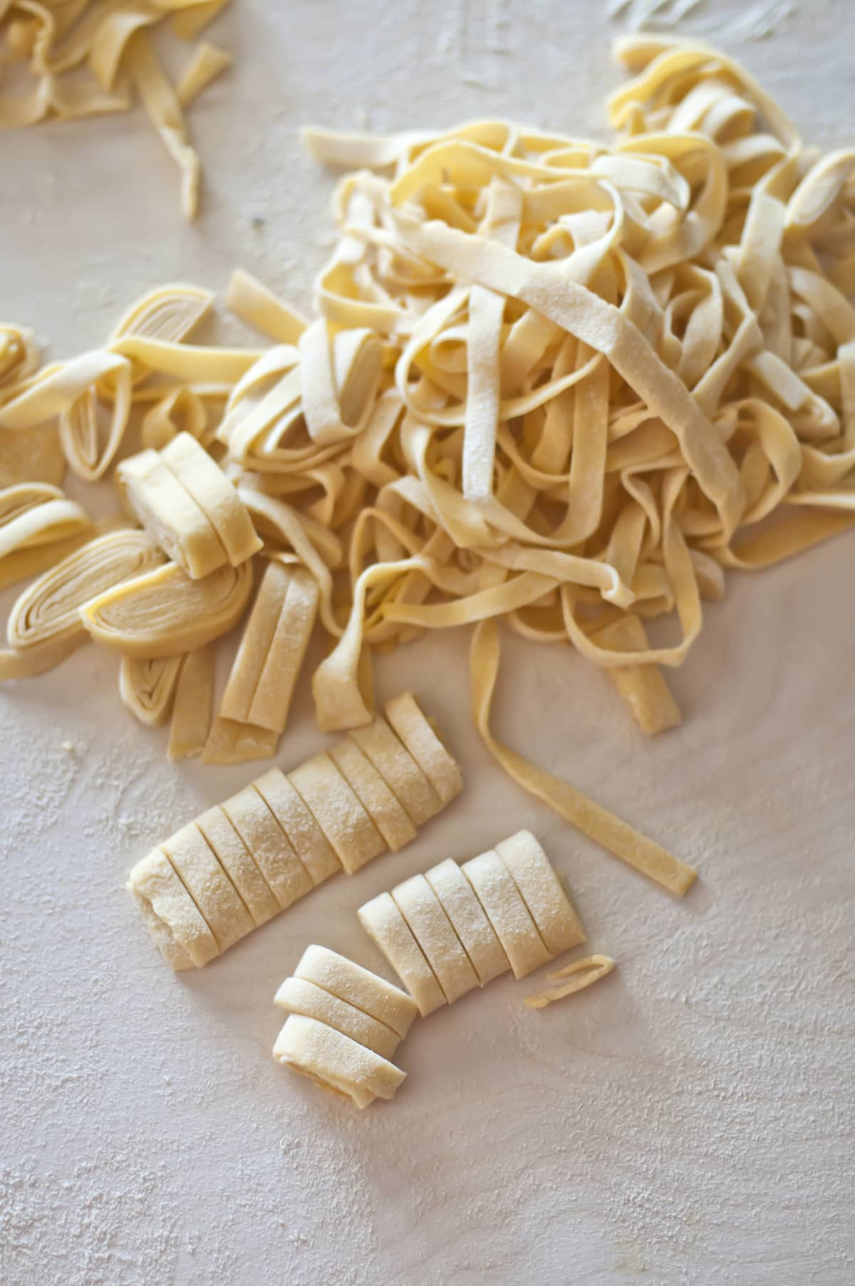 Freshly cut, homemade pasta noodles
