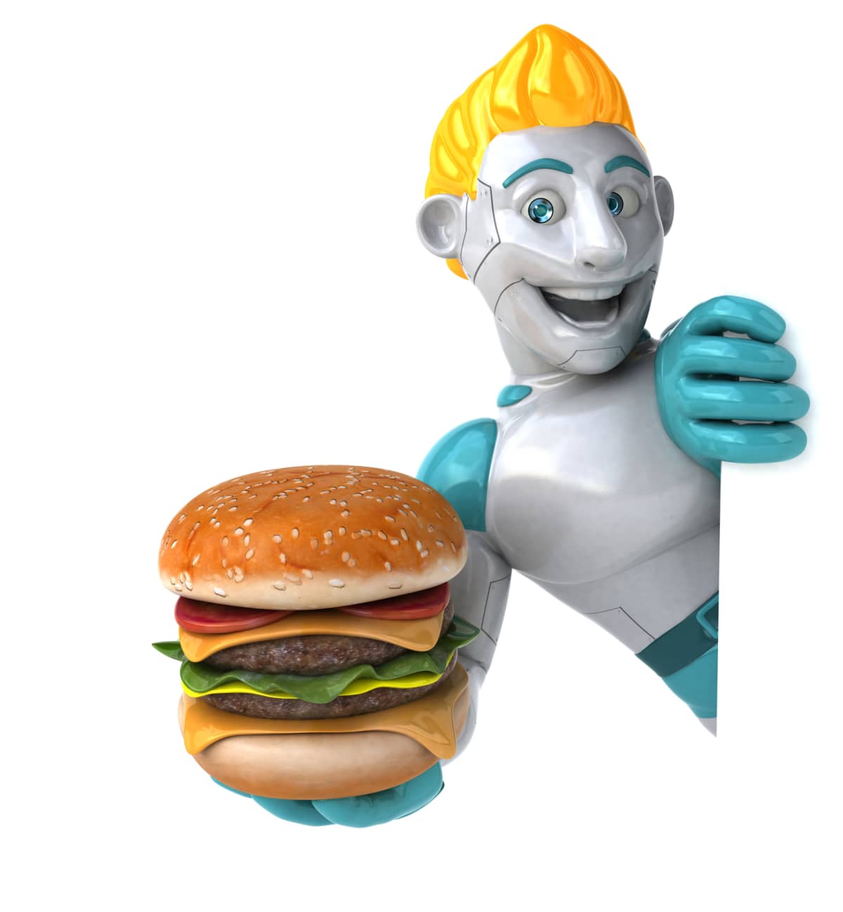 Robot holding a burger.
