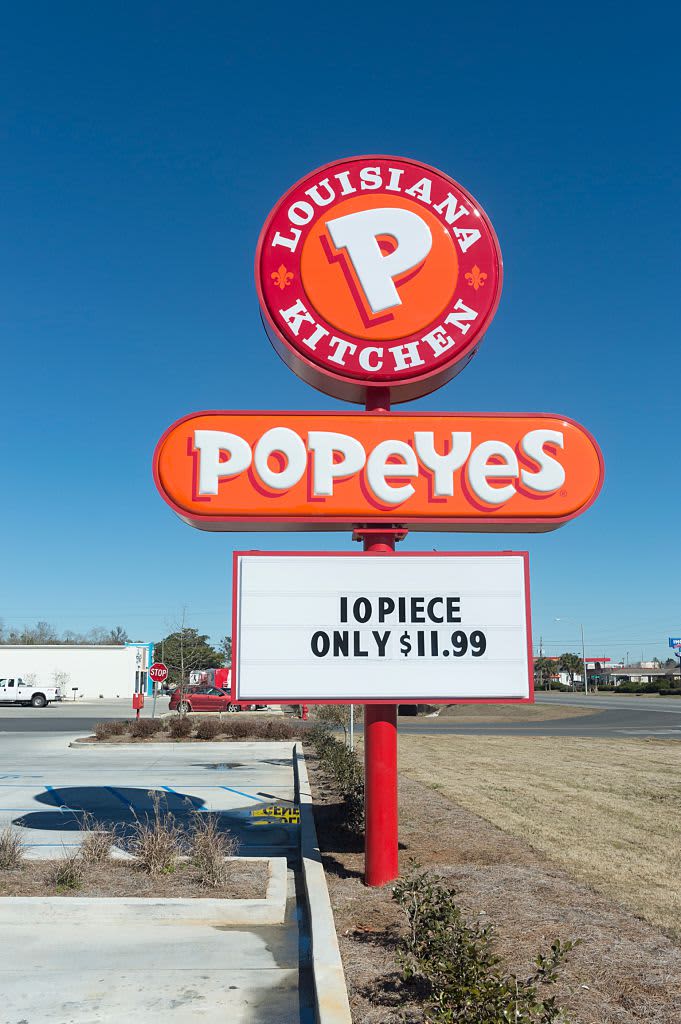 Popeyes restaurant sign and logo, Foley, Alabama 