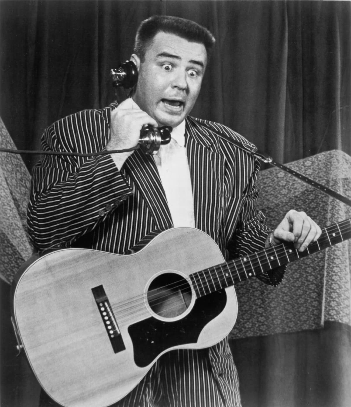 1958:  The Big Bopper (Jiles Perry Richardson, Jr.) performs his hit "Chantilly Lace" on stage in 1958. (Photo by Michael Ochs Archives/Getty Images)