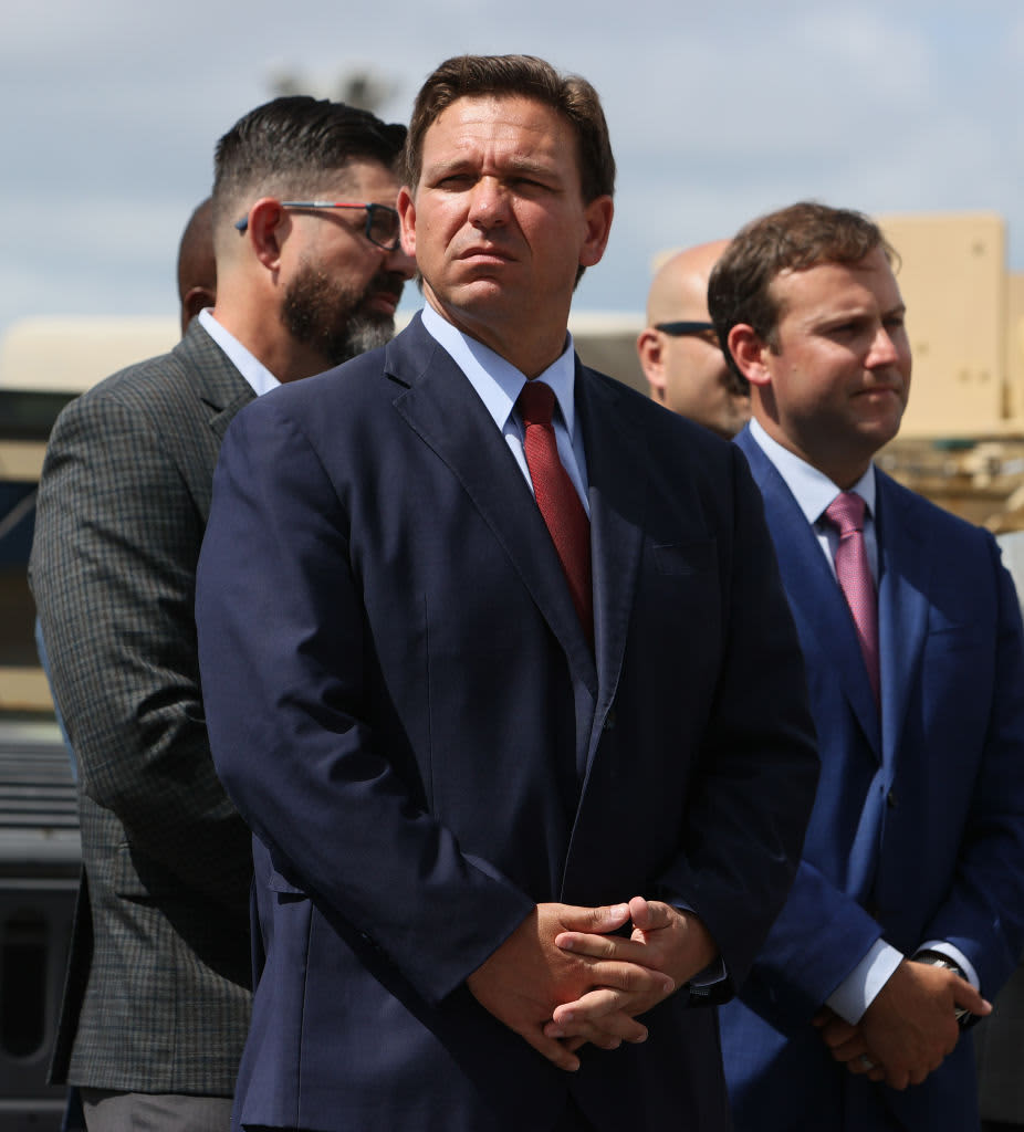 GENEVA, UNITED STATES - 2022/08/24: Florida Gov. Ron DeSantis speaks to supporters at a campaign stop on the Keep Florida Free Tour at the Horsepower Ranch in Geneva. 
DeSantis faces former Florida Gov. Charlie Crist for the general election for Florida Governor in November. (Photo by Paul Hennessy/SOPA Images/LightRocket via Getty Images)