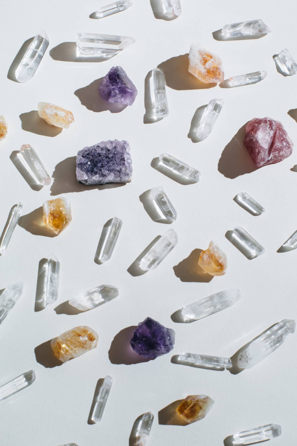 Set gemstones crystal minerals for relaxation and meditation. Energy healing minerals. Witchcraft, Crystal Ritual, Relaxing Chakra, aura readings. Flat lay, top view