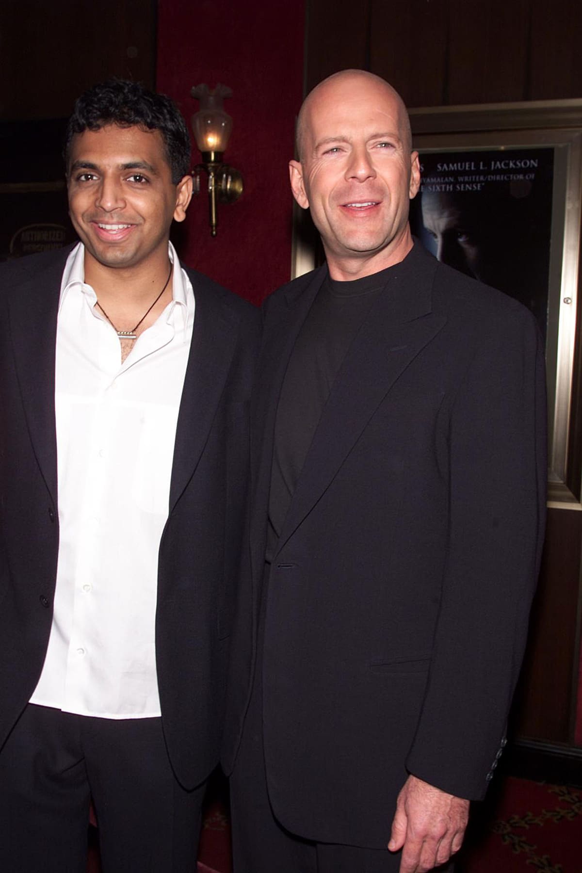 M. Night Shyamalan and Bruce Willis during Unbreakable Premiere at Ziegfield Theatre in New York City, New York, United States. (Photo by KMazur/WireImage)