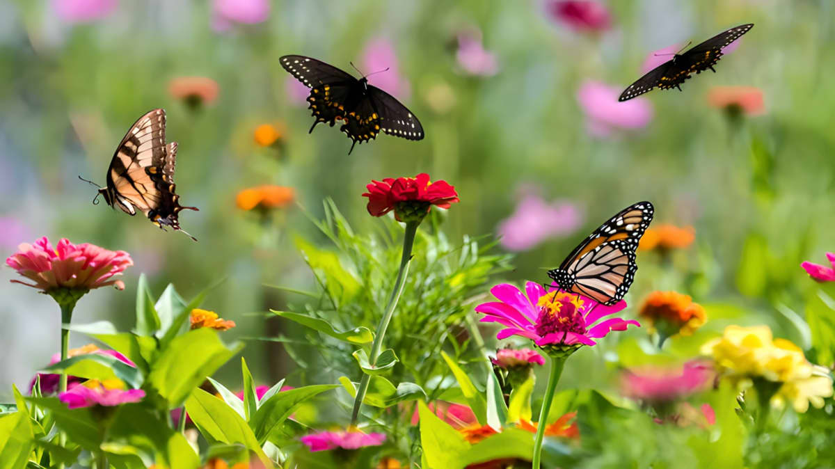 Butterflies among flowers