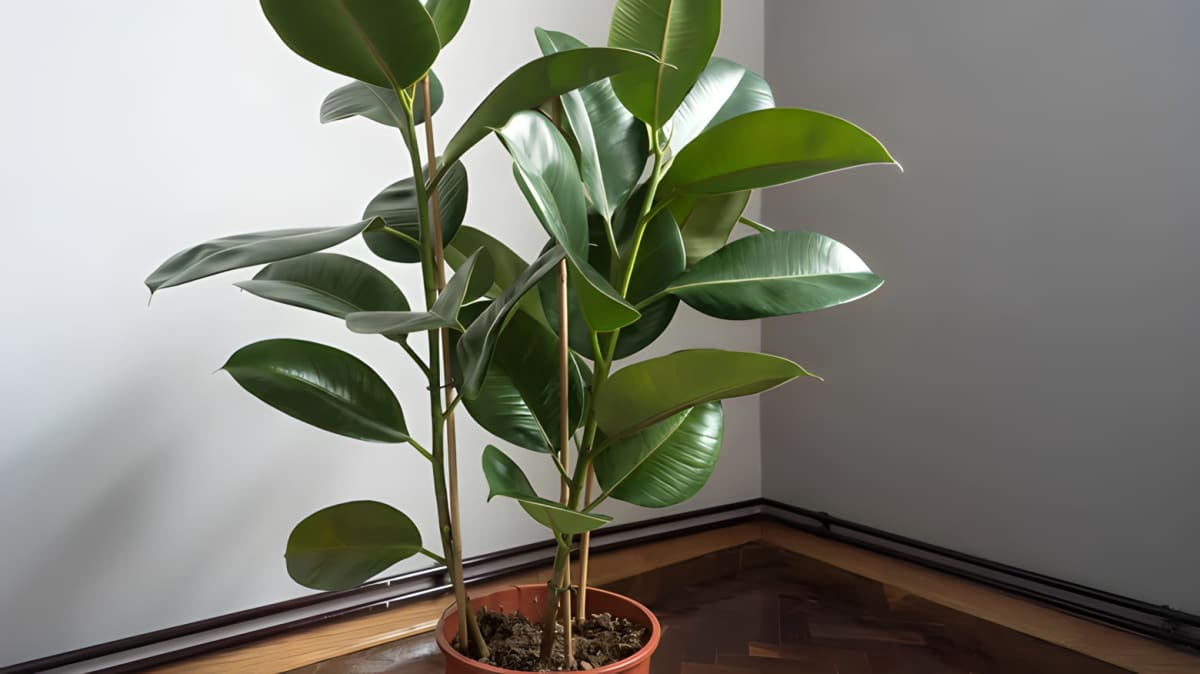 Potted rubber plant in room