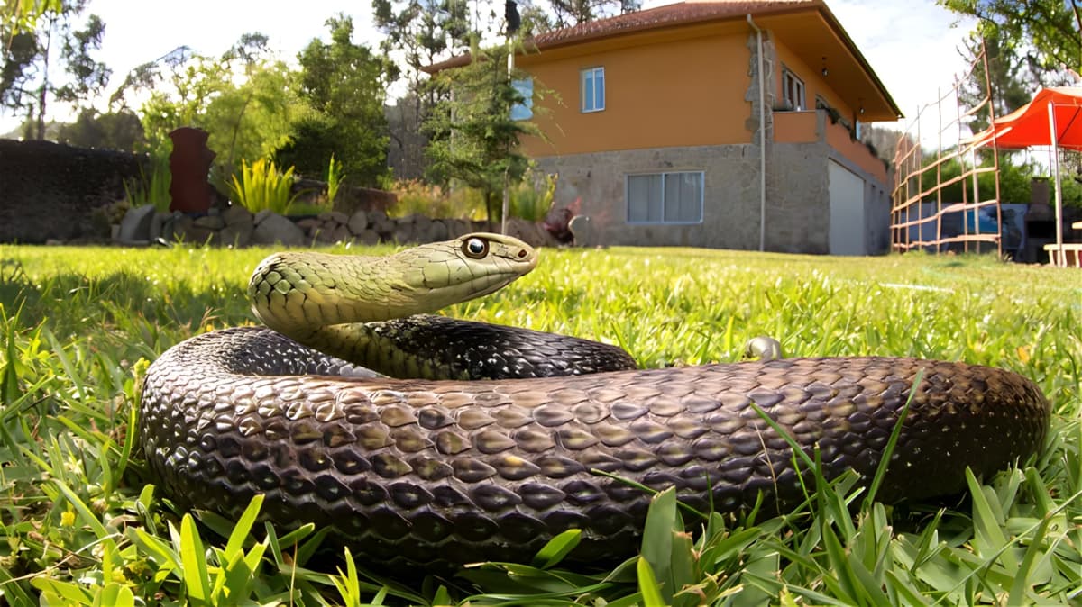 Snake in a yard by house