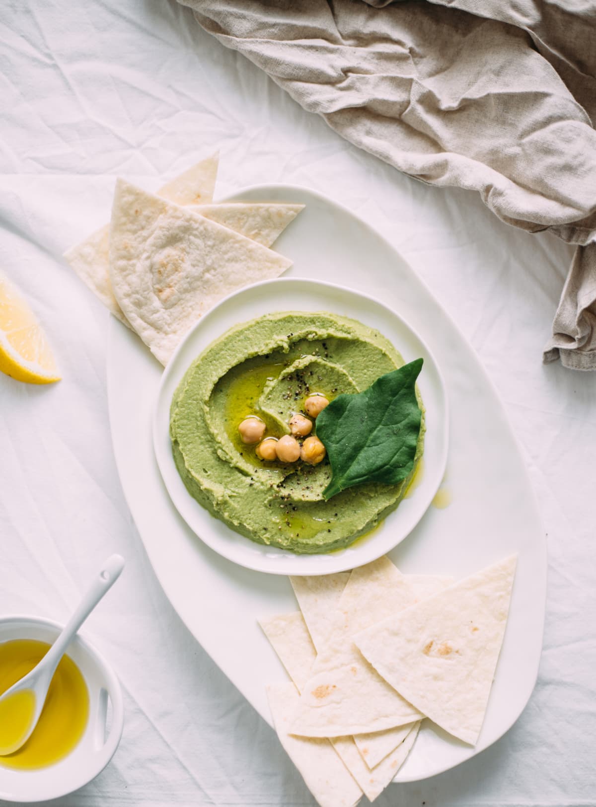 green spinach humus