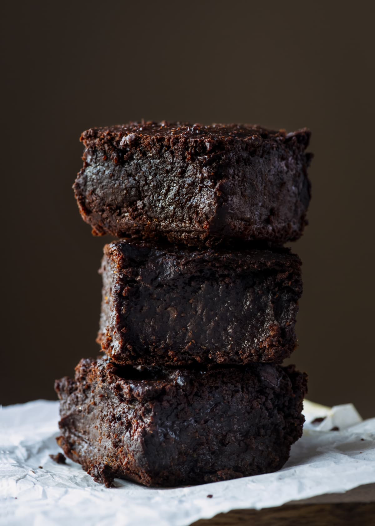 Three brownies stacked on top of each other