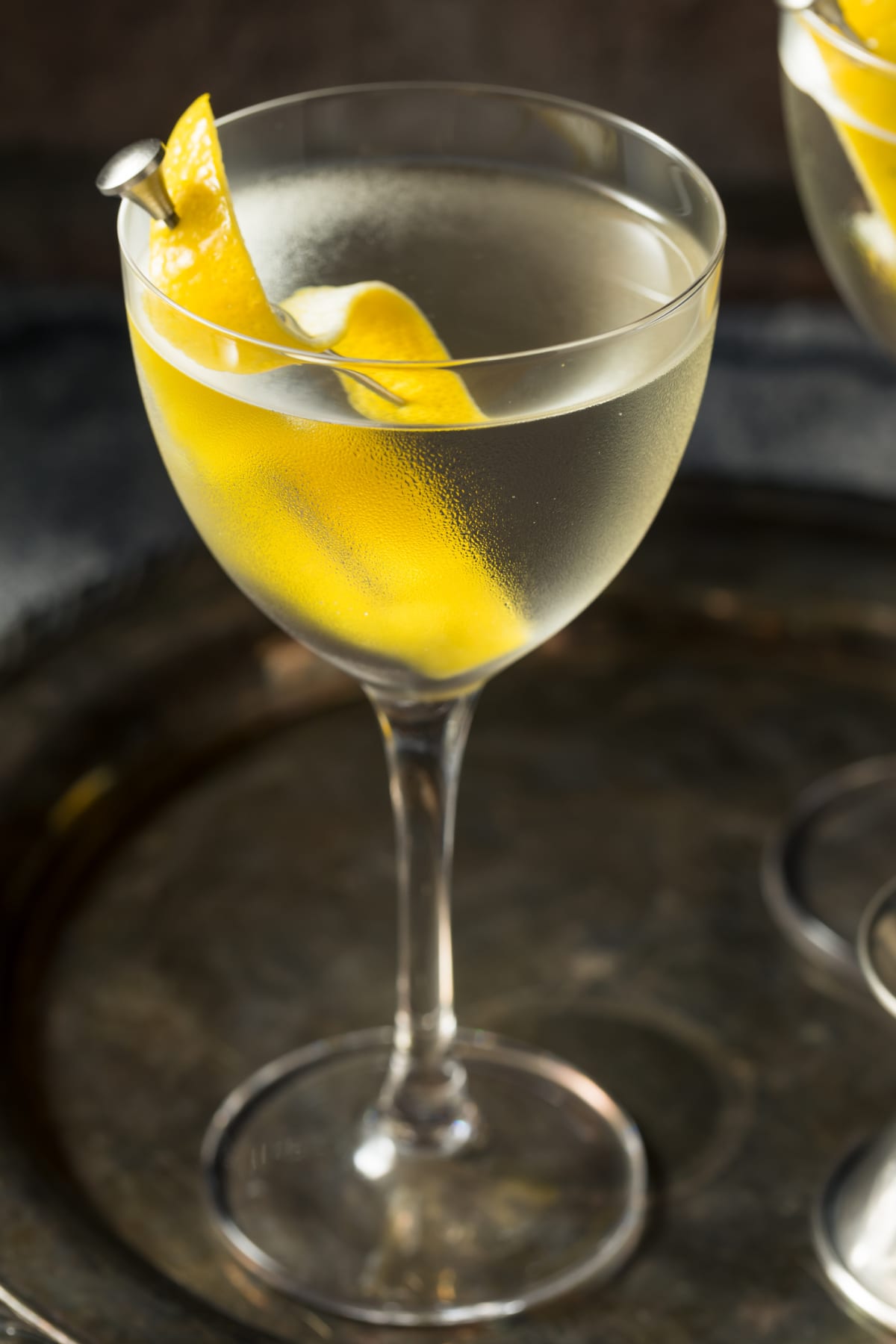 Vesper martini with lemon peel garnish