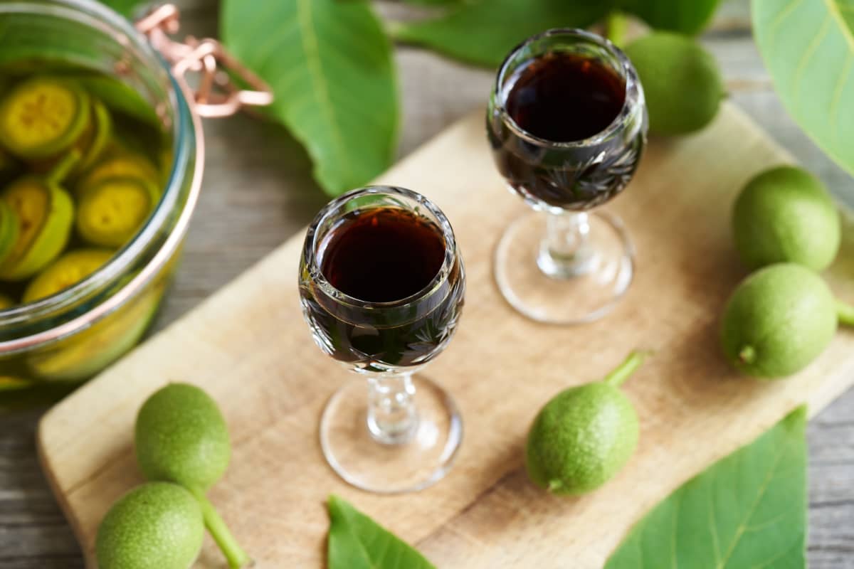 nocino liqueur made with unripe green nuts and alcohol excellent Italian digestive