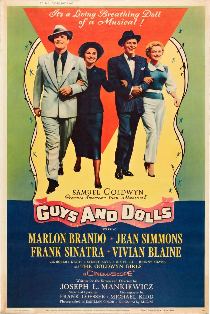 Guys And Dolls, poster, Marlon Brando, Jean Simmons, Frank Sinatra, Vivian Blaine, 1955. (Photo by LMPC via Getty Images)
