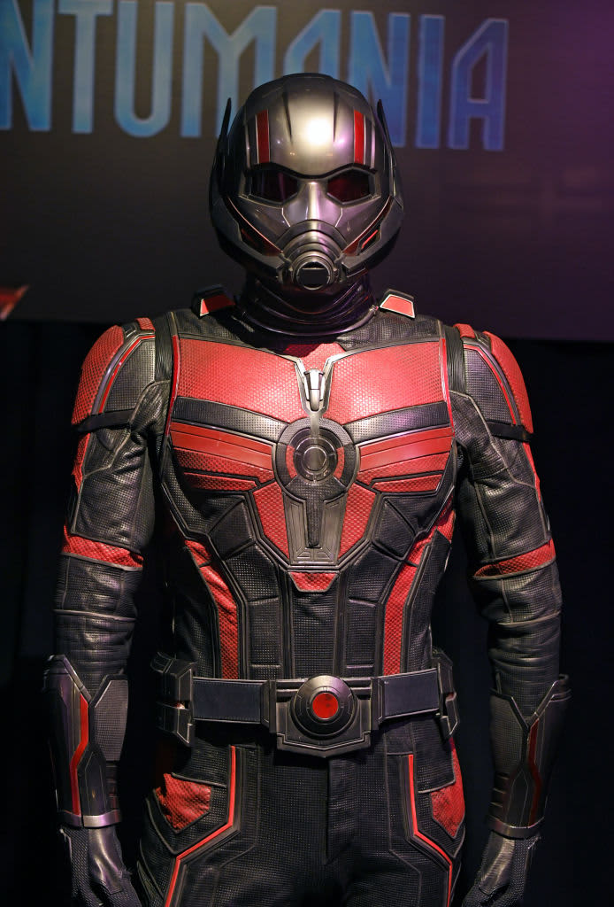 LOS ANGELES, CALIFORNIA - FEBRUARY 17: An Ant-Man costume on display at the Nerdist fan event for Marvel Studios' "Ant-Man And The Wasp: Quantumania" at El Capitan Theatre on February 17, 2023 in Los Angeles, California. (Photo by Michael Tullberg/Getty Images)