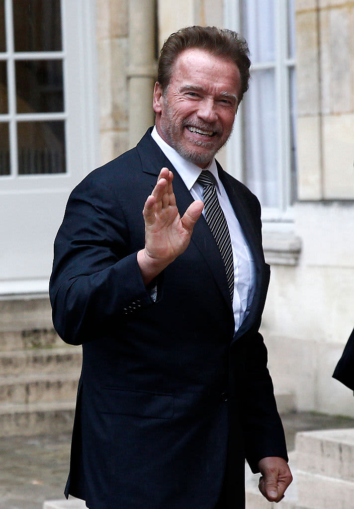 PARIS, FRANCE - DECEMBER 08:  Former California governor and US actor Arnold Schwarzenegger arrives at the Hotel Matignon prior to attend a meeting with French Prime minister Manuel Valls on December 08, 2015 in Paris, France. Arnold Schwarzenegger is in Paris as part of the international mobilization around the COP21.  (Photo by Chesnot/Getty Images)