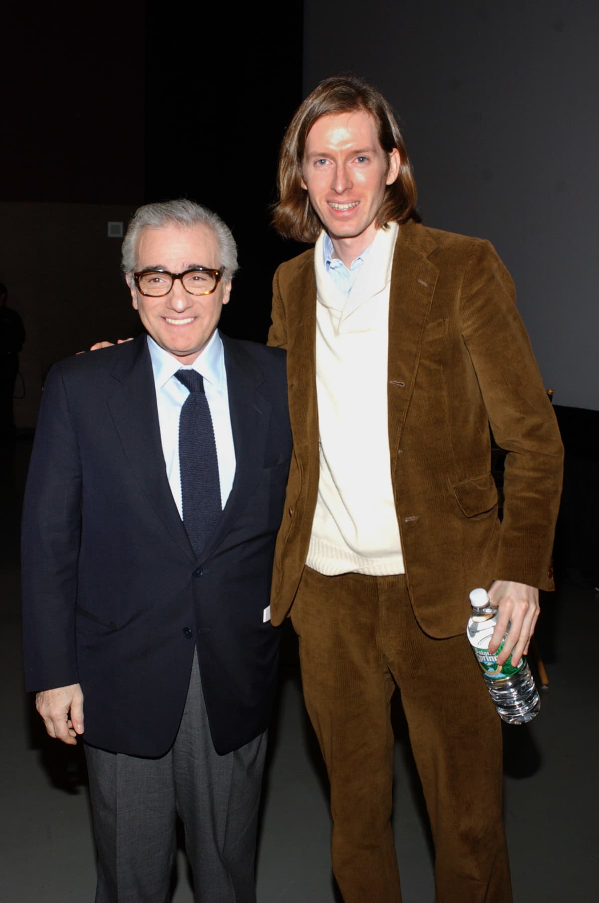 NEW YORK - DECEMBER 13: Wes Anderson and Martin Scorsese (L) speak at the AMC Empire 25 Theaters on December 13, 2004 in New York City. (Photo by Brad Barket/Getty Images)