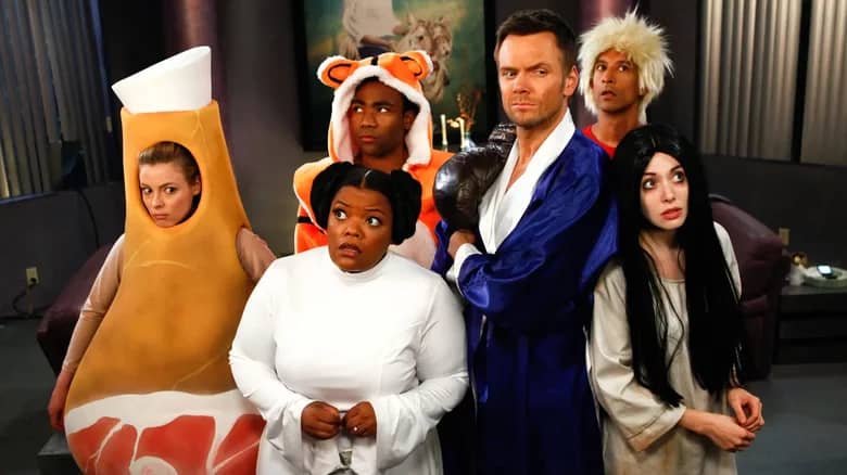 The characters of Community dressed up for Halloween in Season 4 Episode 2, "Paranormal Parentage"