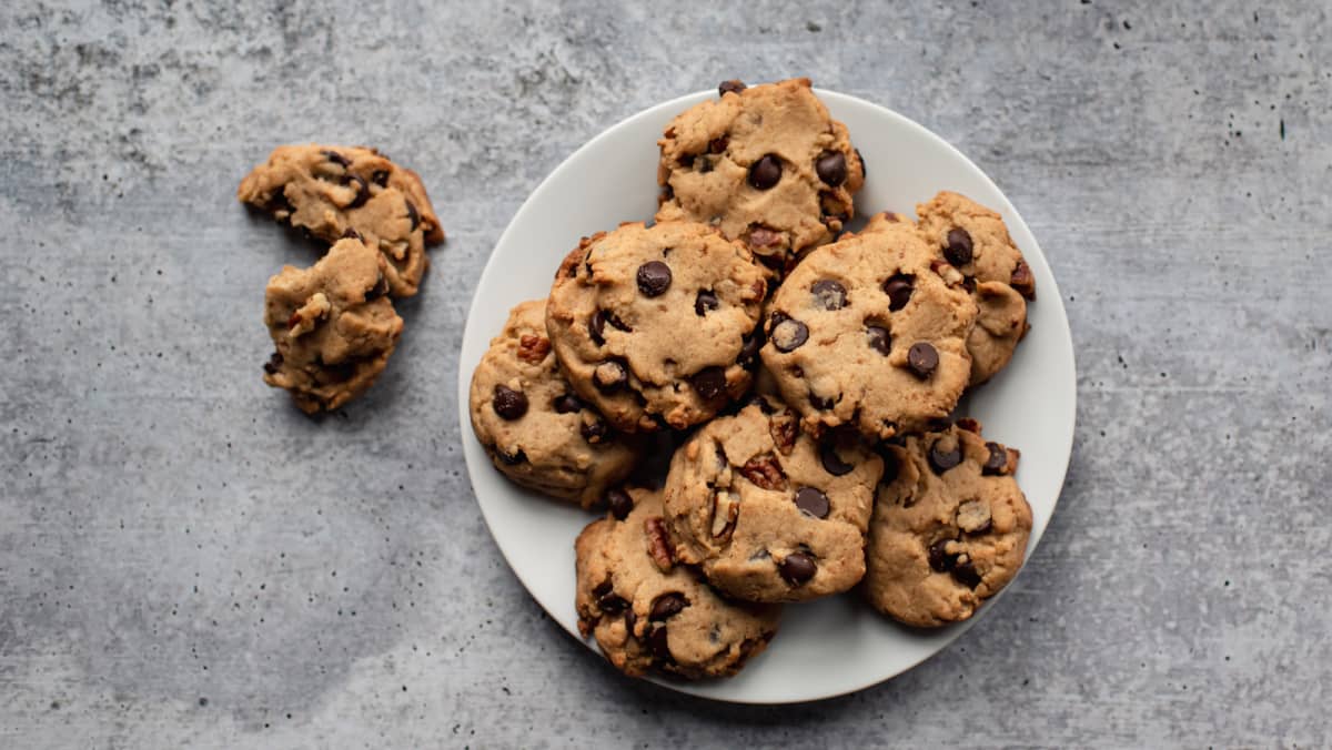 chocolate chip cookies on a plate 