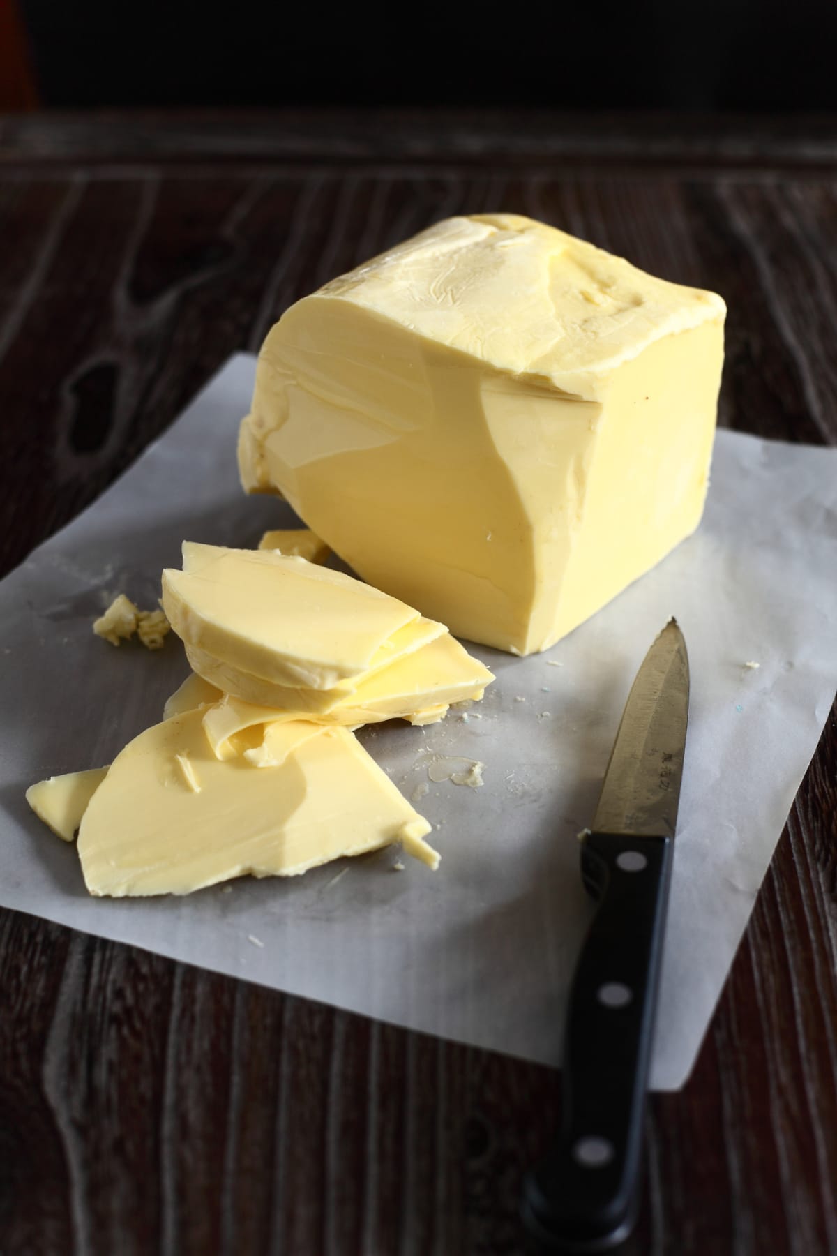 Block of butter with chunks cut off