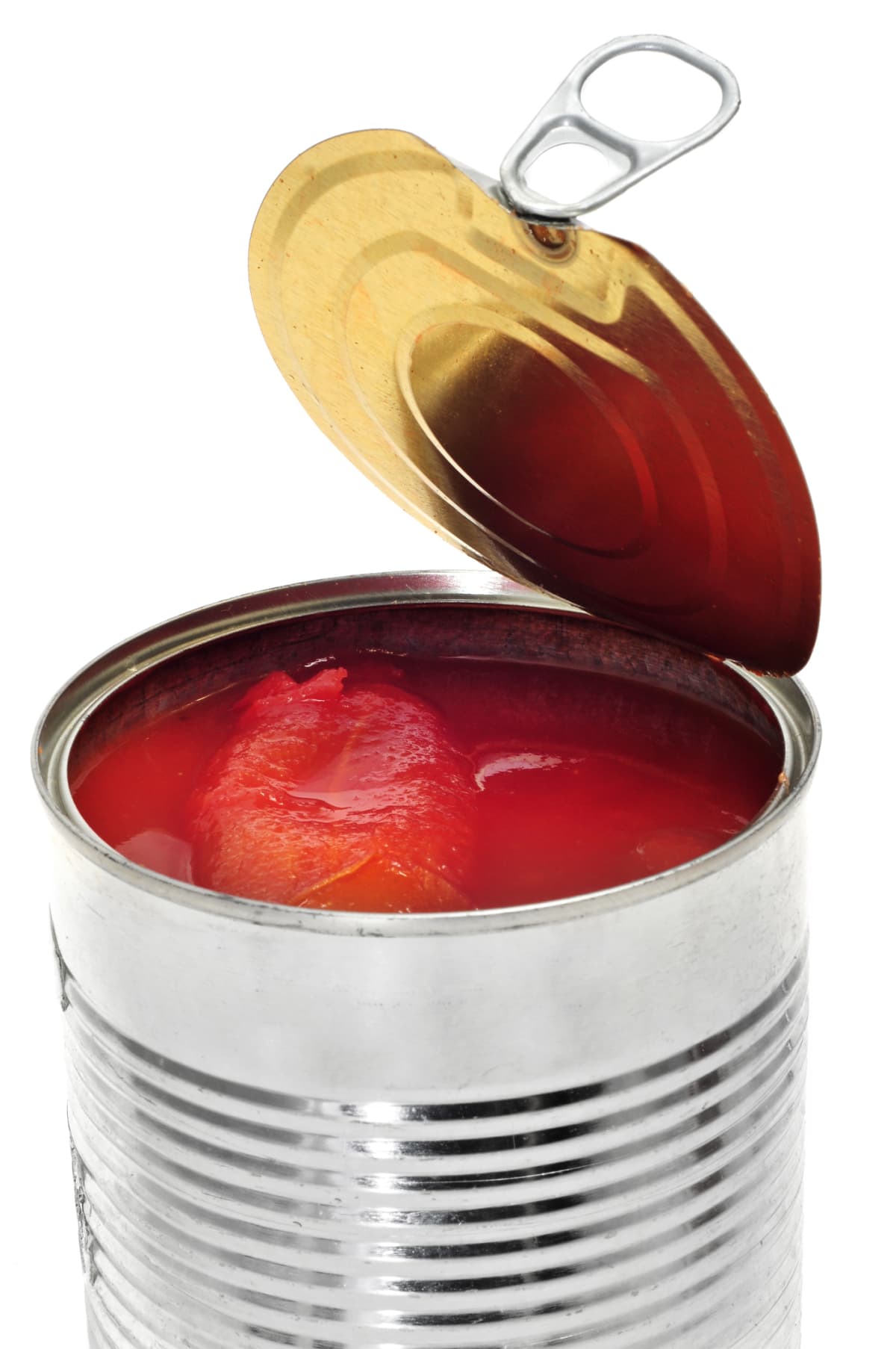 a can of whole peeled tomatoes on a white background