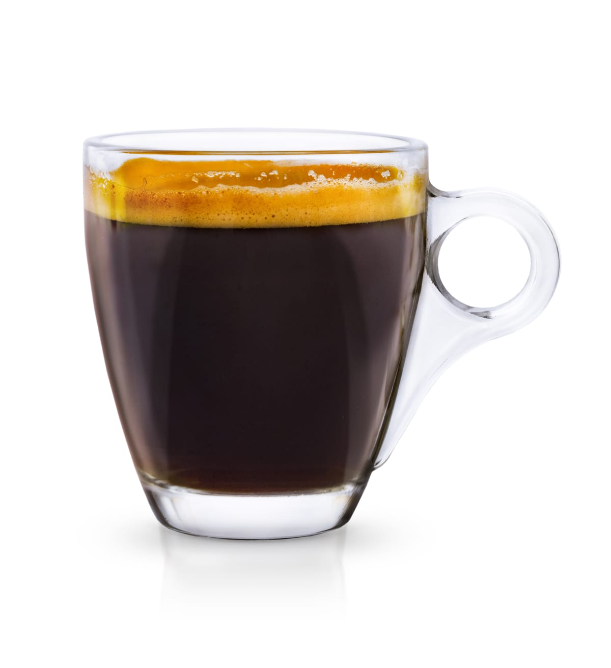 cup of coffee in a clear glass mug