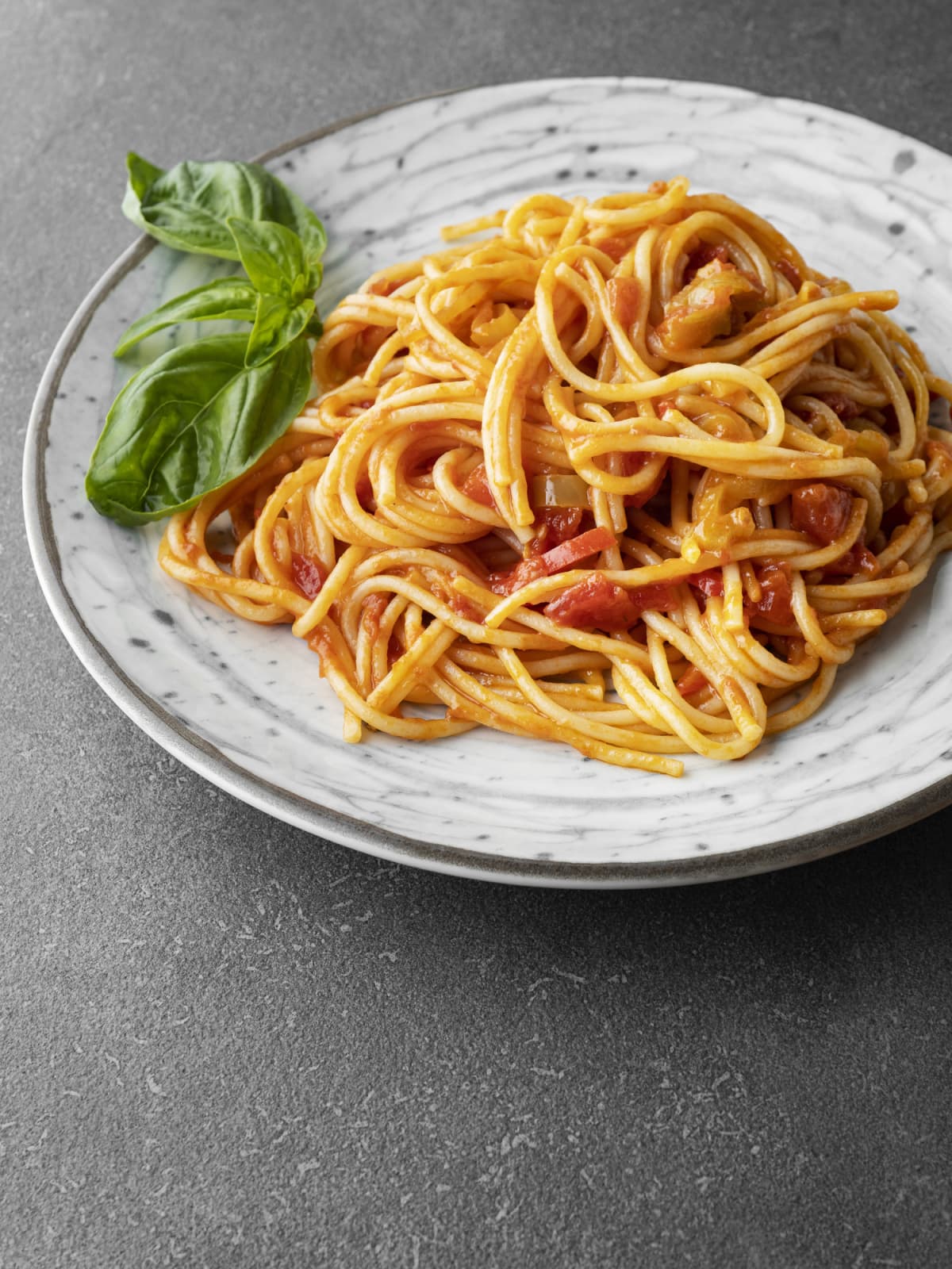 Spaghetti with tomato sauce on a plate