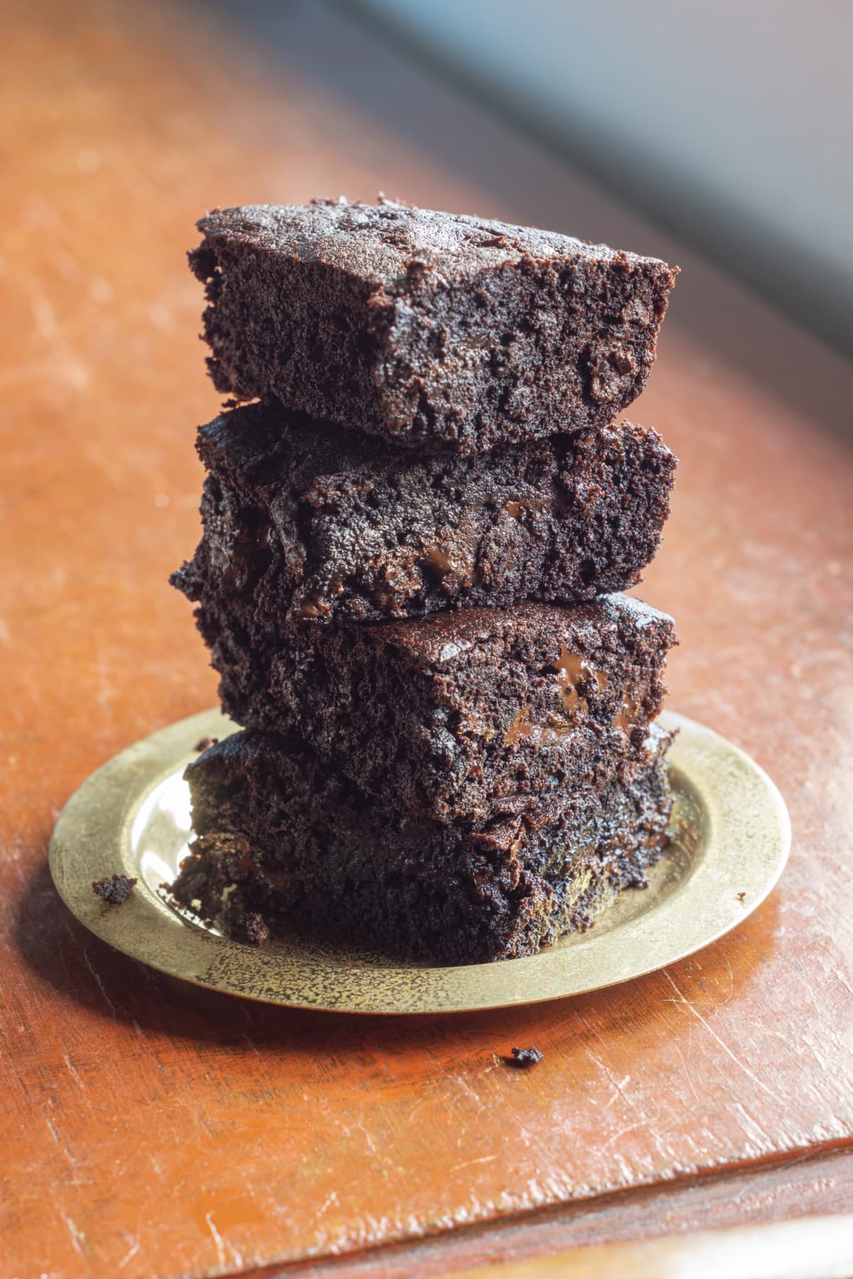 Brownies stacked on a plate