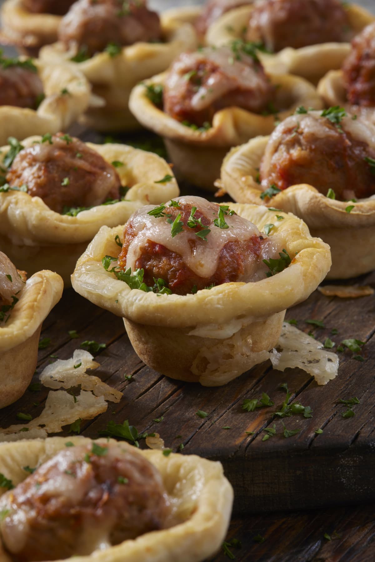 Meatball pizza bites baked in a mini muffin tin