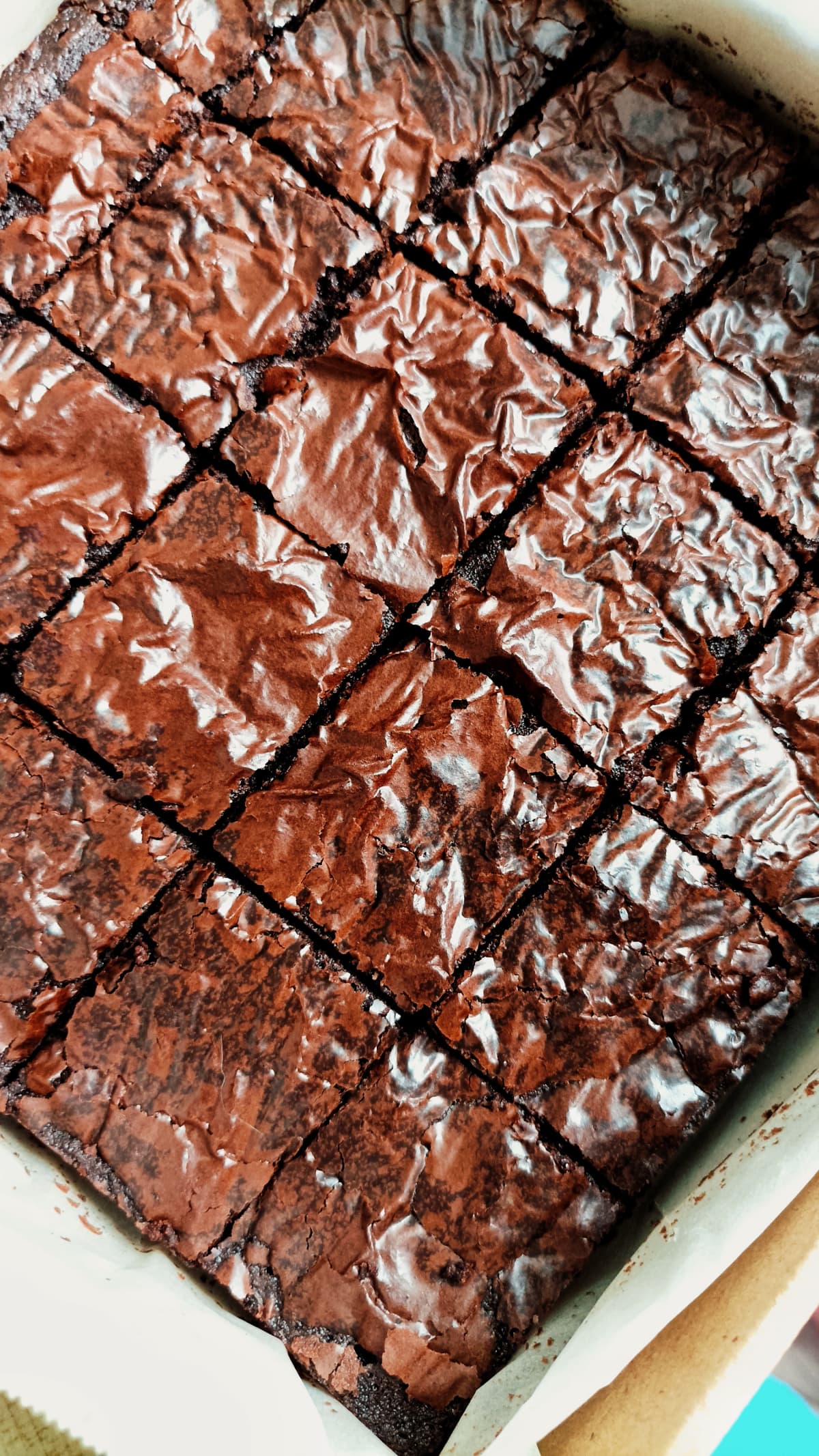Fudgy brownies with a beautiful shiny crust