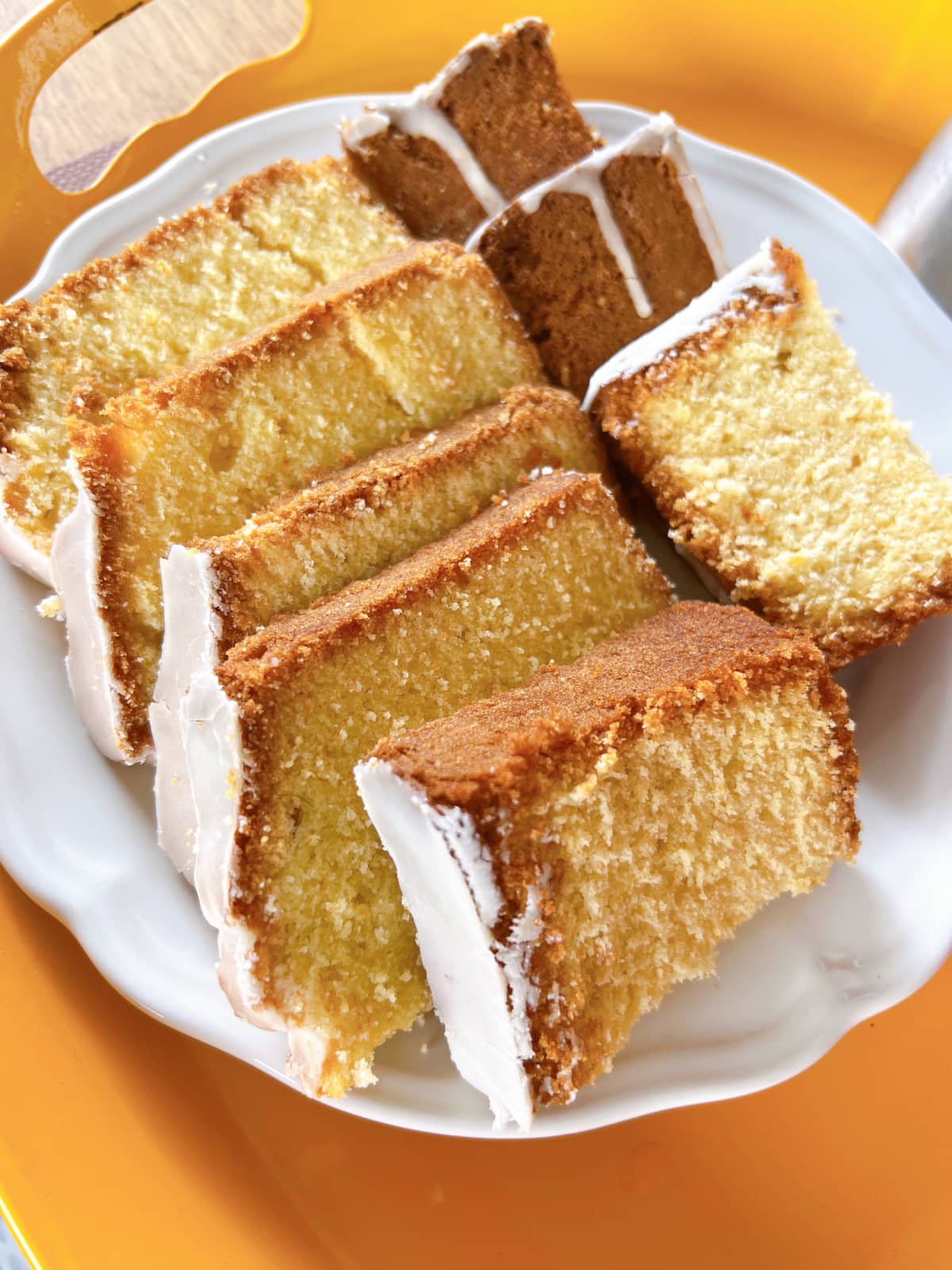 Slices of cake with a glaze frosting
