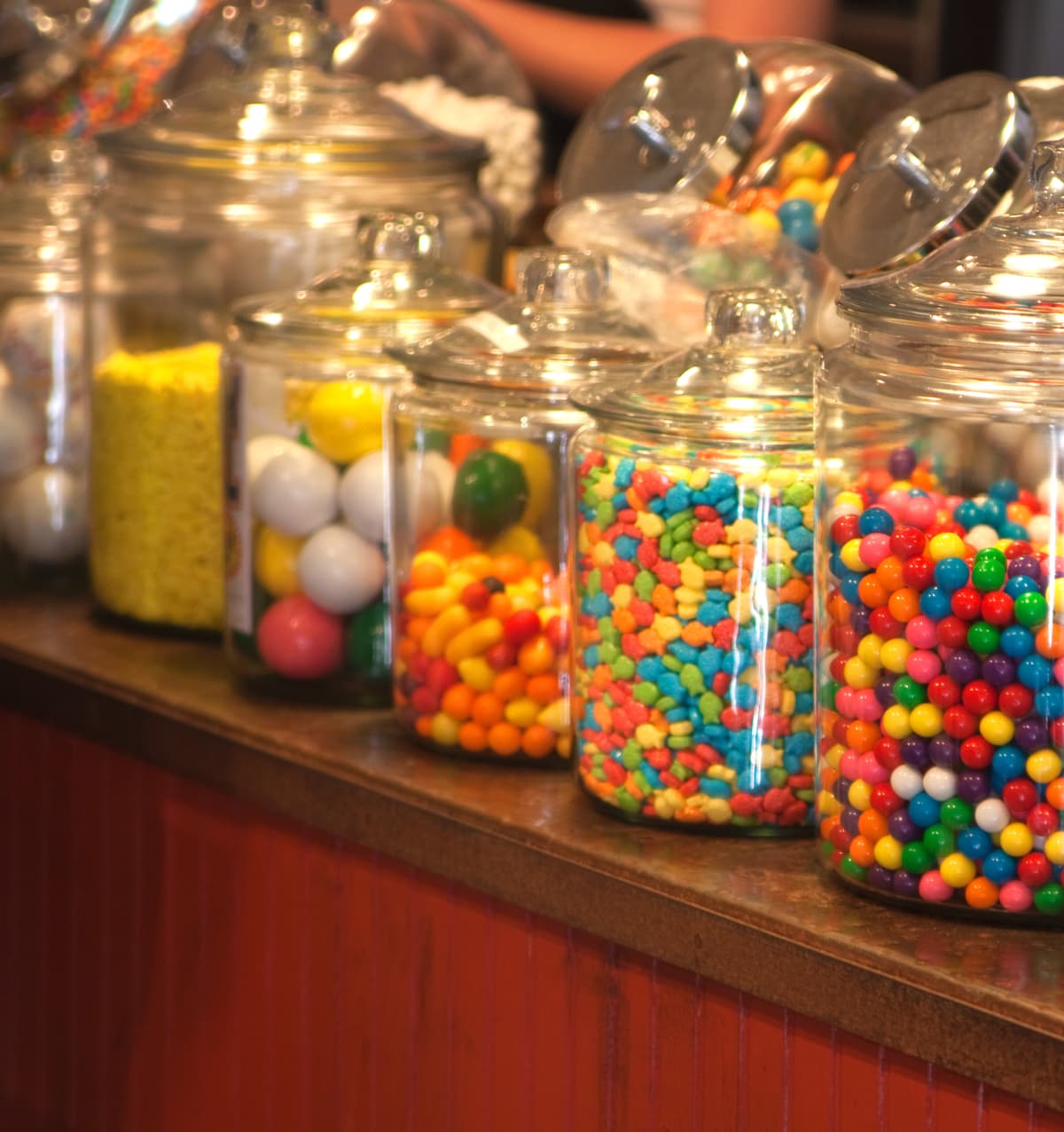 Old fashioned candy store with large jars of candy on the counter