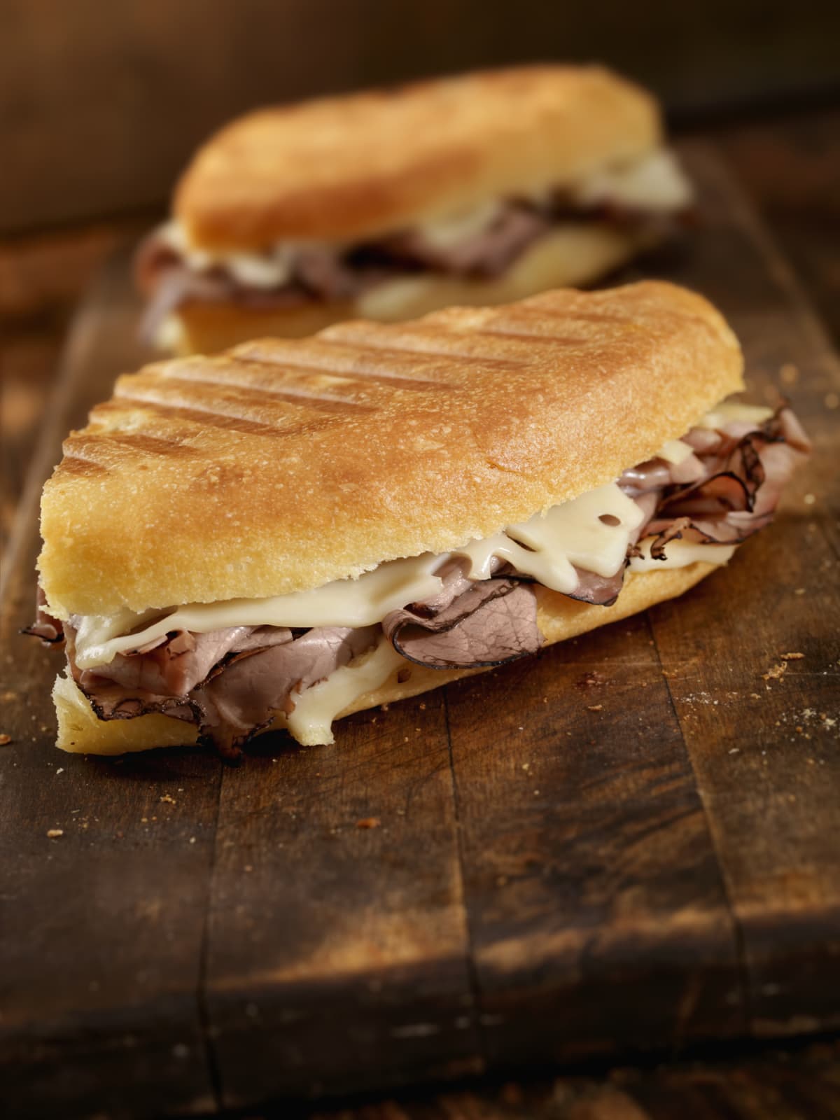 Roast Beef and Swiss Panini on Focaccia Bread- Photographed on Hasselblad H3D2-39mb Camera